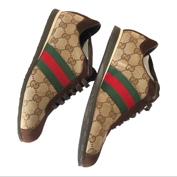 Authentic Gucci GG Monogram Canvas Suede Sneakers 117706 Size 5.5 B - Picture 10 of 13